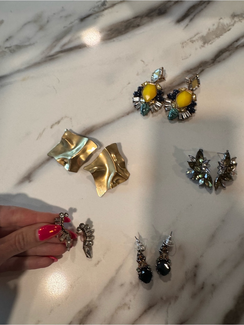 Statement Yellow and Multicolor Crystal Drop Earrings - 5 sets
